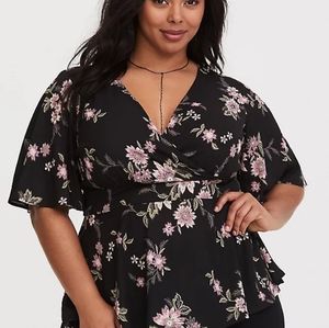 Torrid Black Floral Georgette Babydoll Blouse